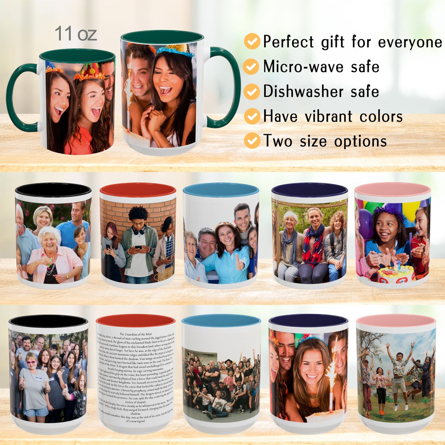 Mug personnalisé blanc/vert 325 ml, cadeau personnalisé avec photo, texte ou logo, motif enveloppant