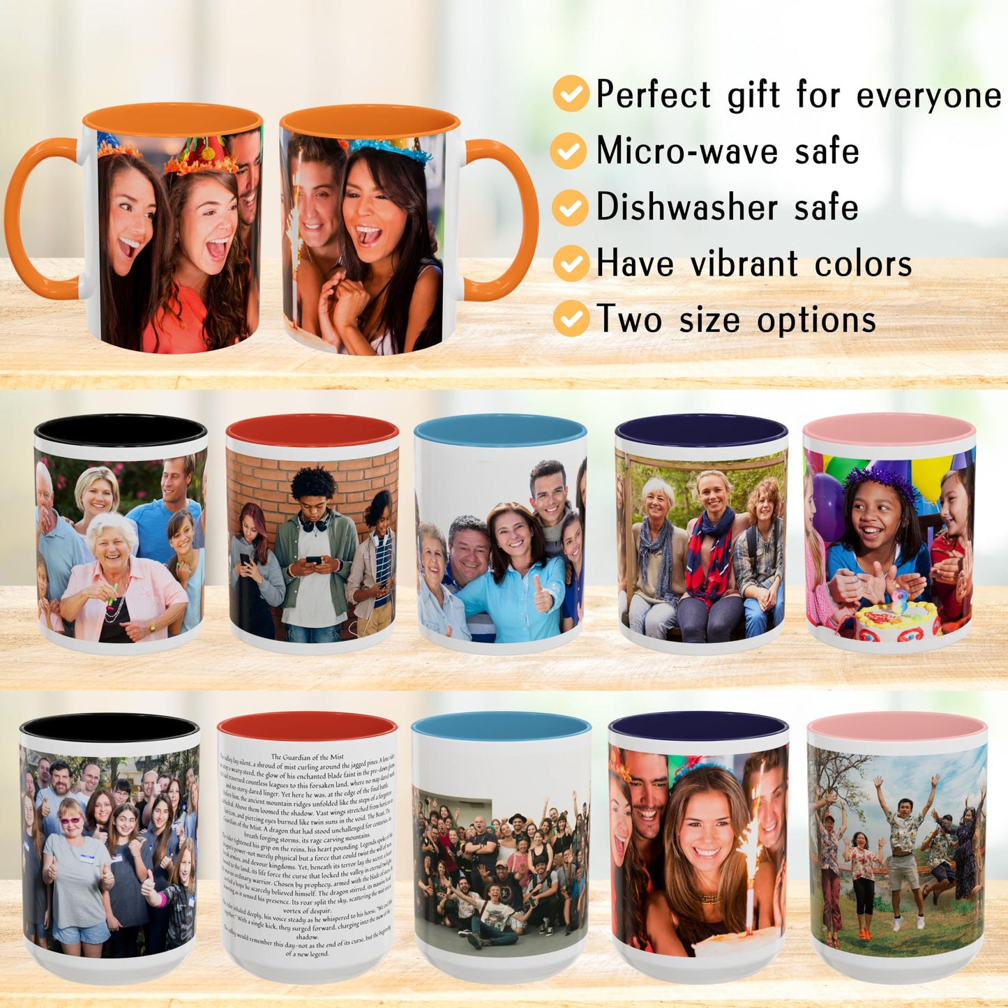 Tasse personnalisée, 11oz, en céramique, blanche/jaune doré, avec motif enveloppant, cadeau personnalisé avec photo, texte ou logo