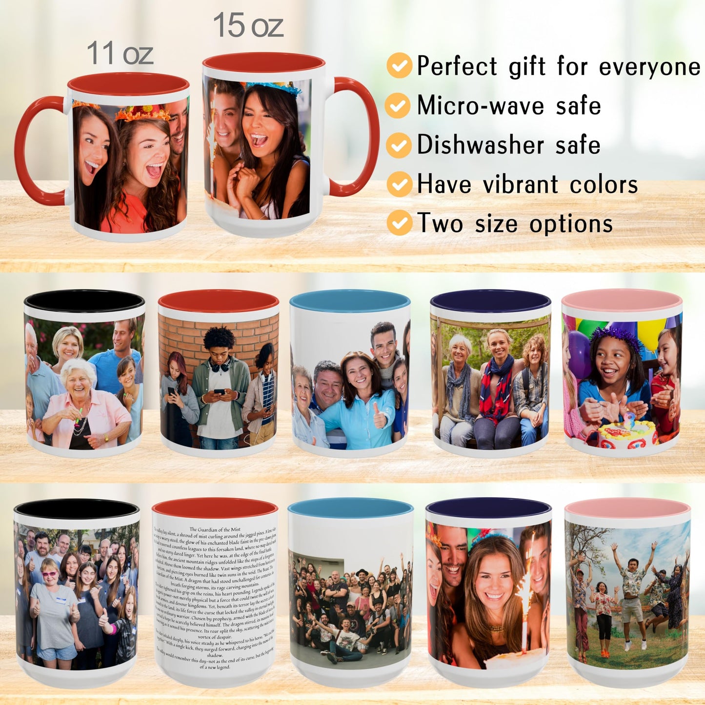 Custom Mug White/Red 11oz, Personalized Gift with Photo, Text or Logo, Wrap Around Design