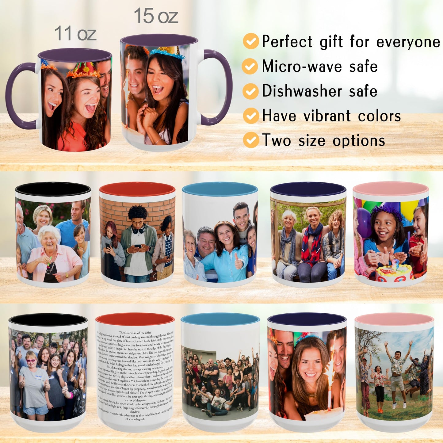 Custom Mug White/Purple 11oz, Personalized Gift with Photo, Text or Logo, Wrap Around Design