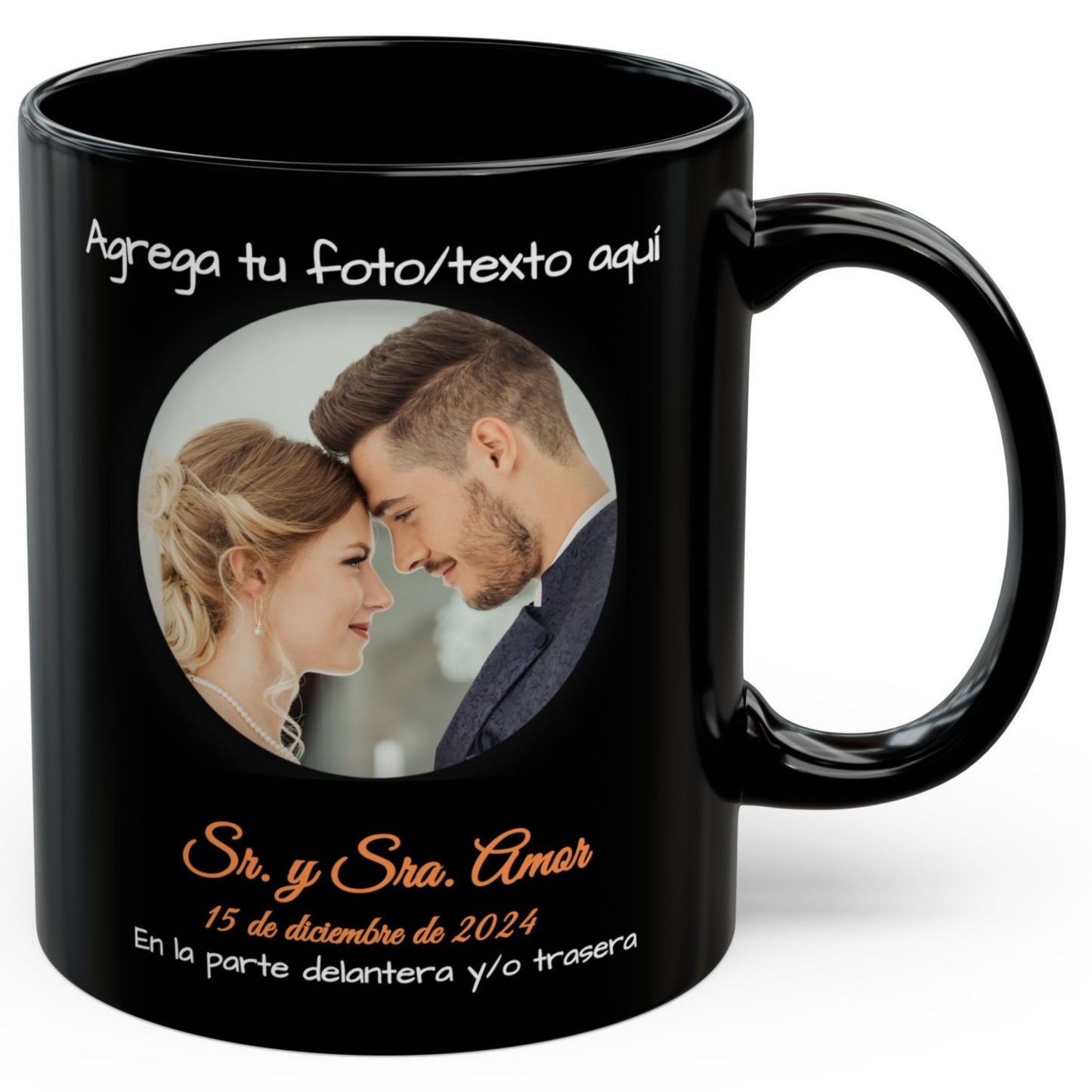 Personalisierte Tasse, 325ml Vollständig schwarz Kreisförmiges Design Keramik-Kaffeetasse, Personalisiertes Geschenk mit Foto, Text oder Logo