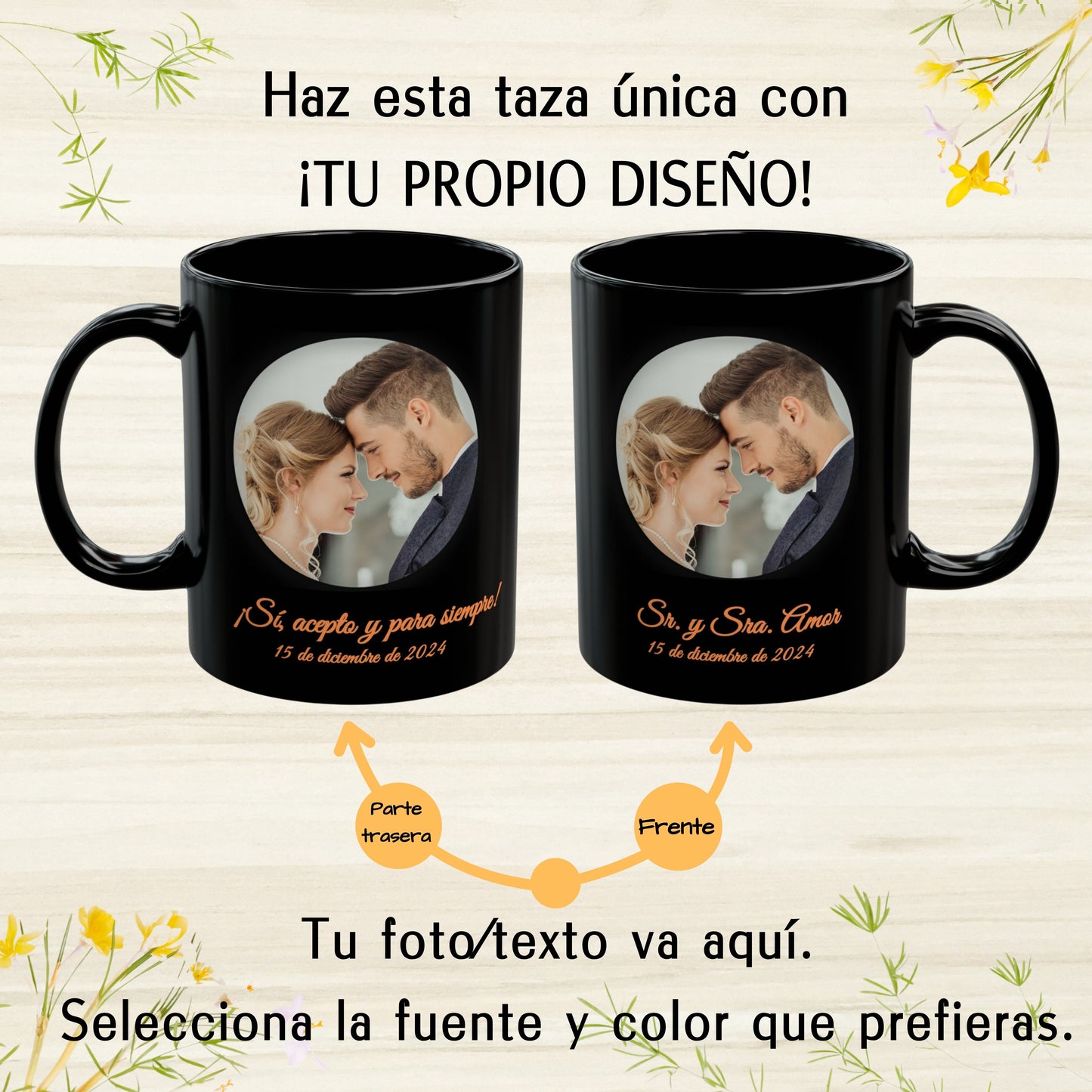 Personalisierte Tasse, 325ml Vollständig schwarz Kreisförmiges Design Keramik-Kaffeetasse, Personalisiertes Geschenk mit Foto, Text oder Logo