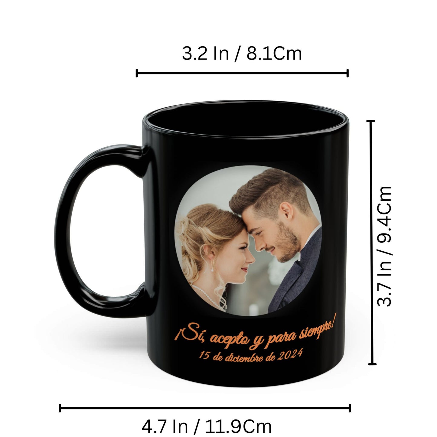 Personalisierte Tasse, 325ml Vollständig schwarz Kreisförmiges Design Keramik-Kaffeetasse, Personalisiertes Geschenk mit Foto, Text oder Logo