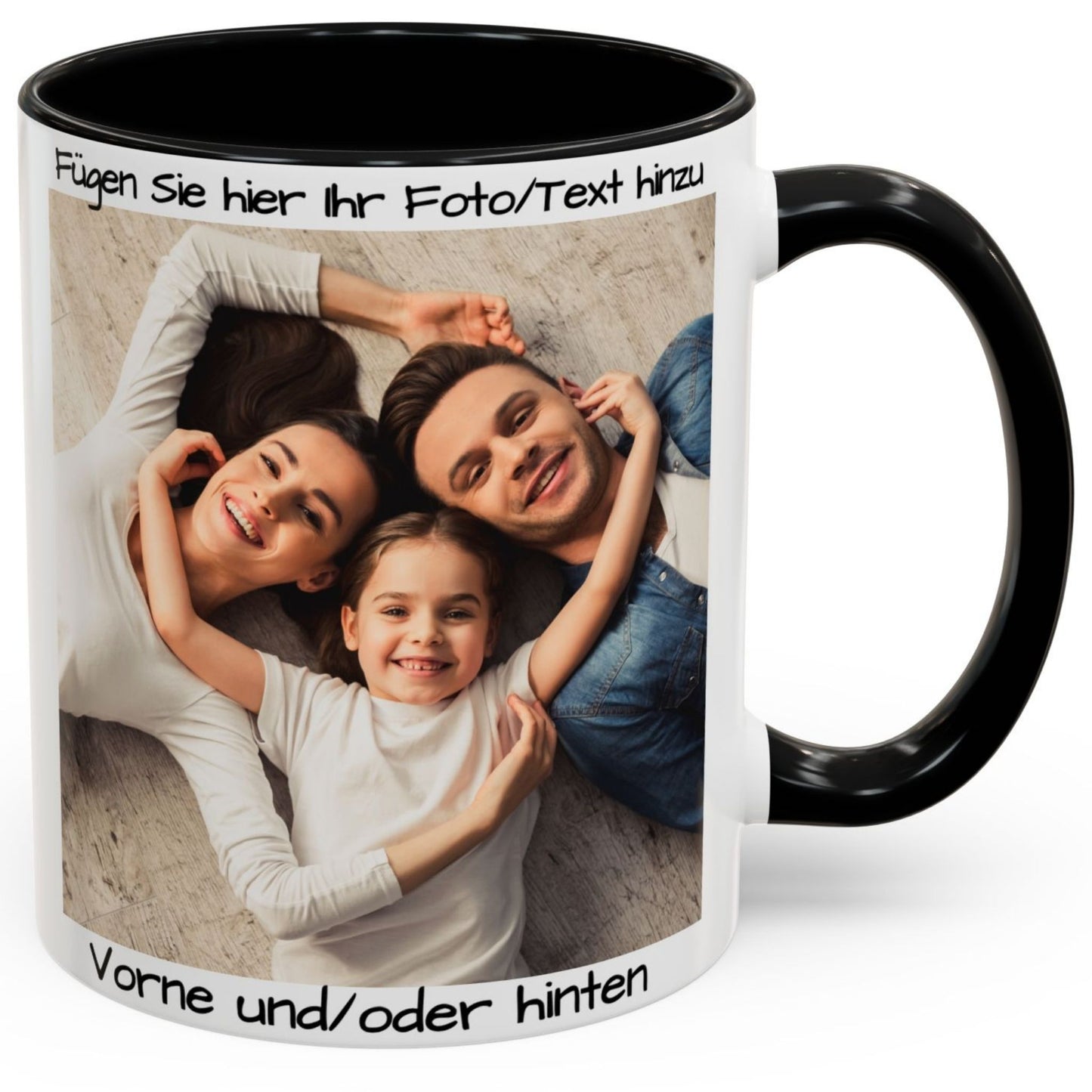 Personalisierte Tasse, 325ml, weiß/schwarz, quadratisches Design, Keramik-Kaffeetasse, personalisiertes Geschenk mit Foto, Text oder Logo