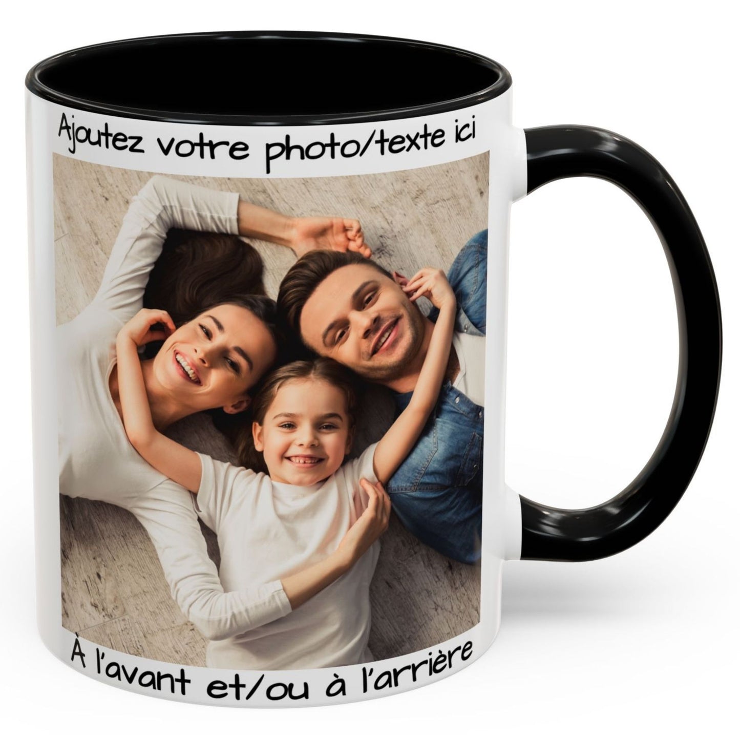 Tasse personnalisée, mug à café en céramique 325 ml blanc/noir à motif carré, cadeau personnalisé avec photo, texte ou logo