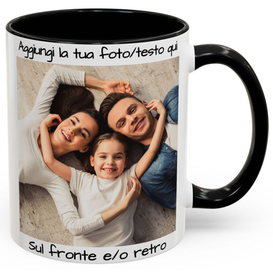 Custom Mug, 11oz White/Black Square Design Ceramic Coffee Mug, Personalized Gift with Photo, Text or Logo