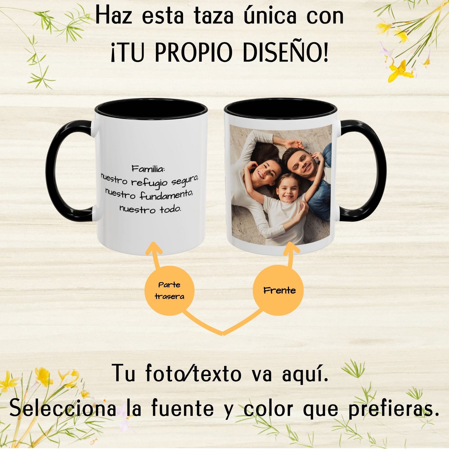 Custom Mug, 11oz White/Black Square Design Ceramic Coffee Mug, Personalized Gift with Photo, Text or Logo