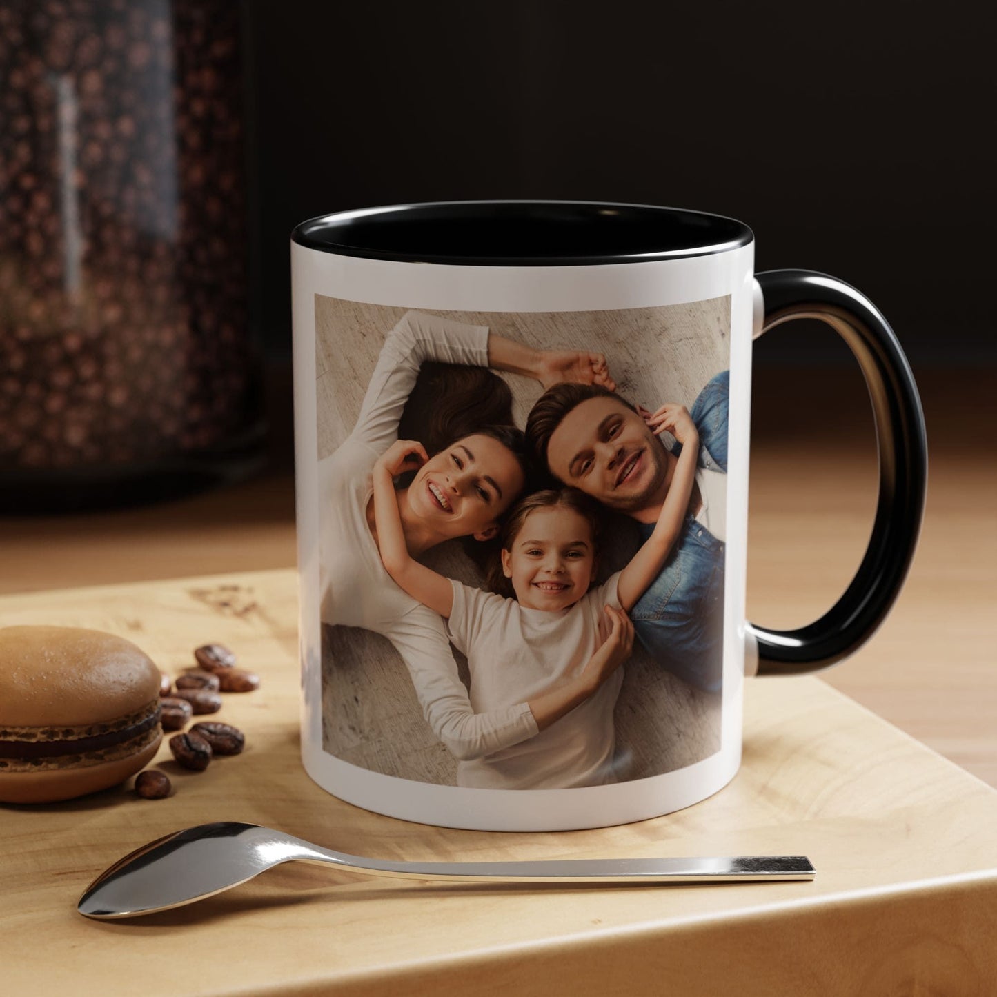 Personalisierte Tasse, 325ml, weiß/schwarz, quadratisches Design, Keramik-Kaffeetasse, personalisiertes Geschenk mit Foto, Text oder Logo