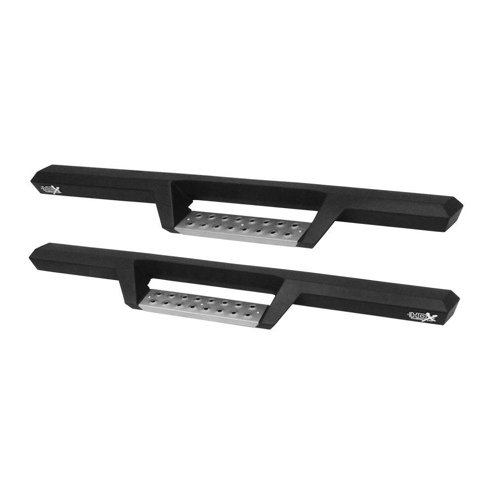 Westin 56140552 Automotive 56-140552 - Nerf Bar; HDX; With Drop Down Steps; 3 Inch Square Straight; Powder Coated; Black; Stainless Steel; With Welded End Caps; Rocker Panel Mount; With Polished Diamond Plate Step Pads On Drop Down Steps