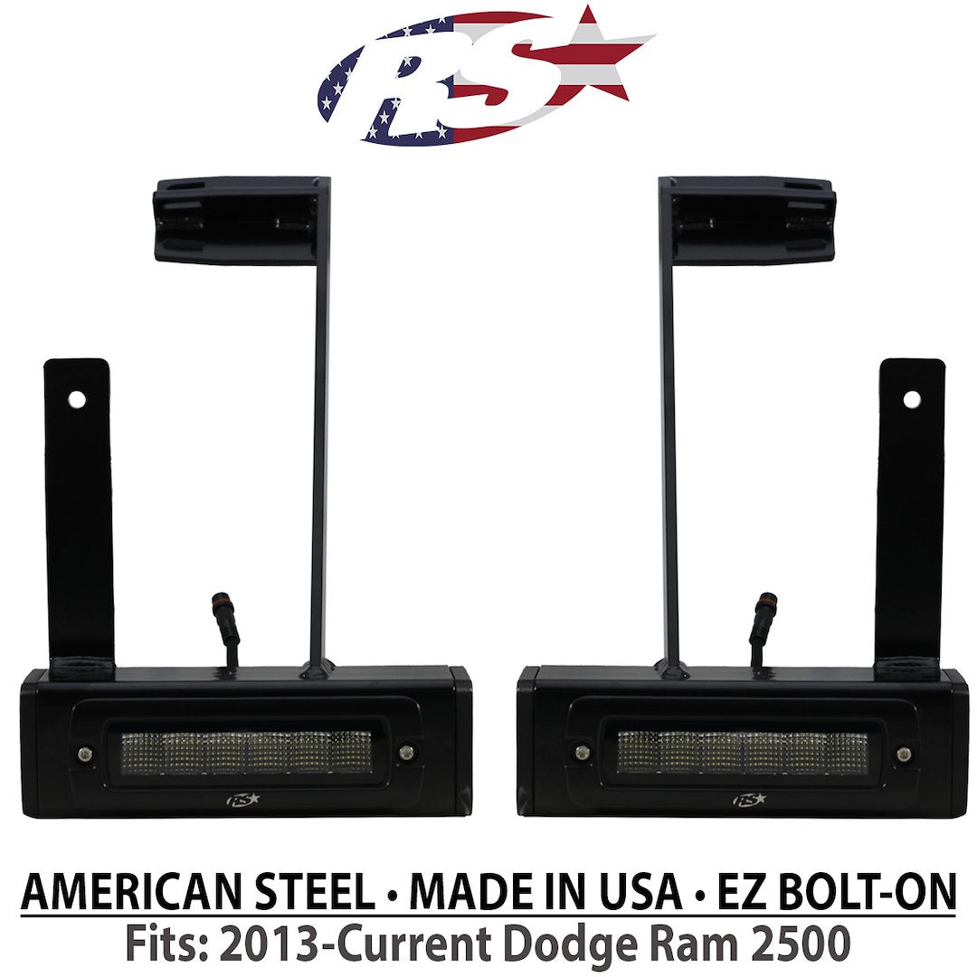 Race Sport Lighting DHDHB17UP Backup Light; Hitch Bar; Set Of 2; Clear Bulb; 7 Inch Black Rectangular Housing; OSRAM LED; 60 Watt; 5750 Lumens; Flood Beam; Heated Lens; IP67 Waterproof; With Dual End Light Cap