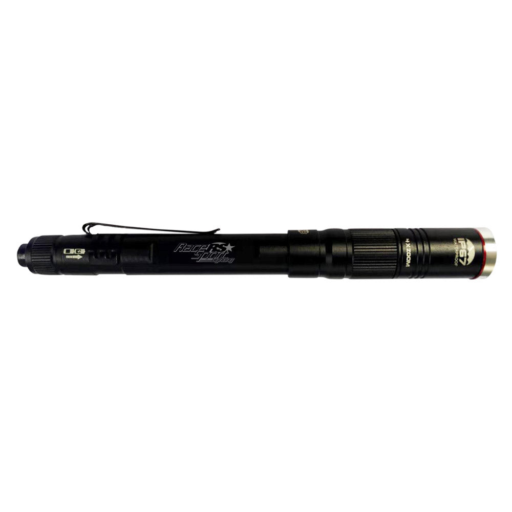 Race Sport Lighting 1007532 Flashlight; Handheld; 3 Mode CREE LED; Clear Lens; Linear Beam; Black; Rechargeable Battery; 2.78 Watt; 350 Lumens; IP67 Rated; 5500K Color Temperature; 50,000 Hour Lifespan; Single