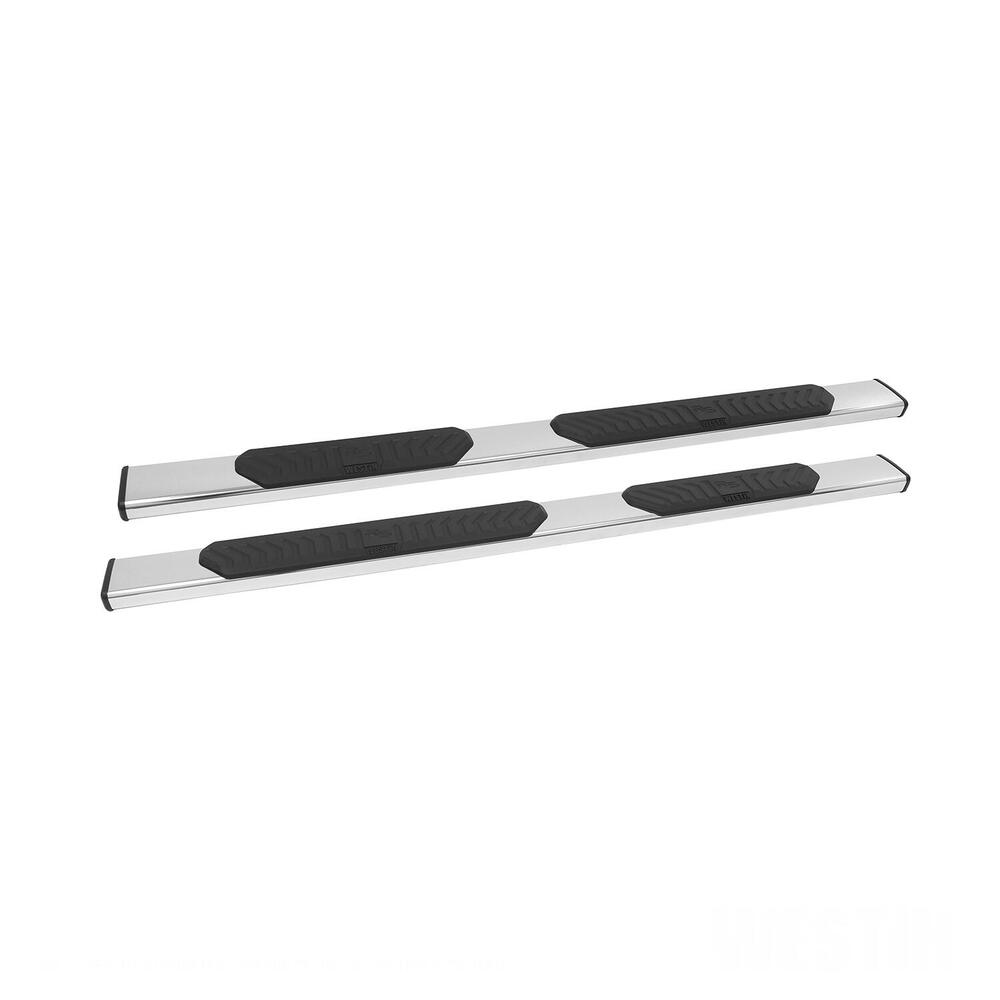 Westin 2851040 Automotive 28-51040 - Nerf Bar; R5 Series; With Step Pads; 5 Inch Oval Straight; Polished; Stainless Steel; With Black End Caps; Rocker Panel Mount; With 2-1/2 Inch To 3 Inch Drop (Depending On The Applications)