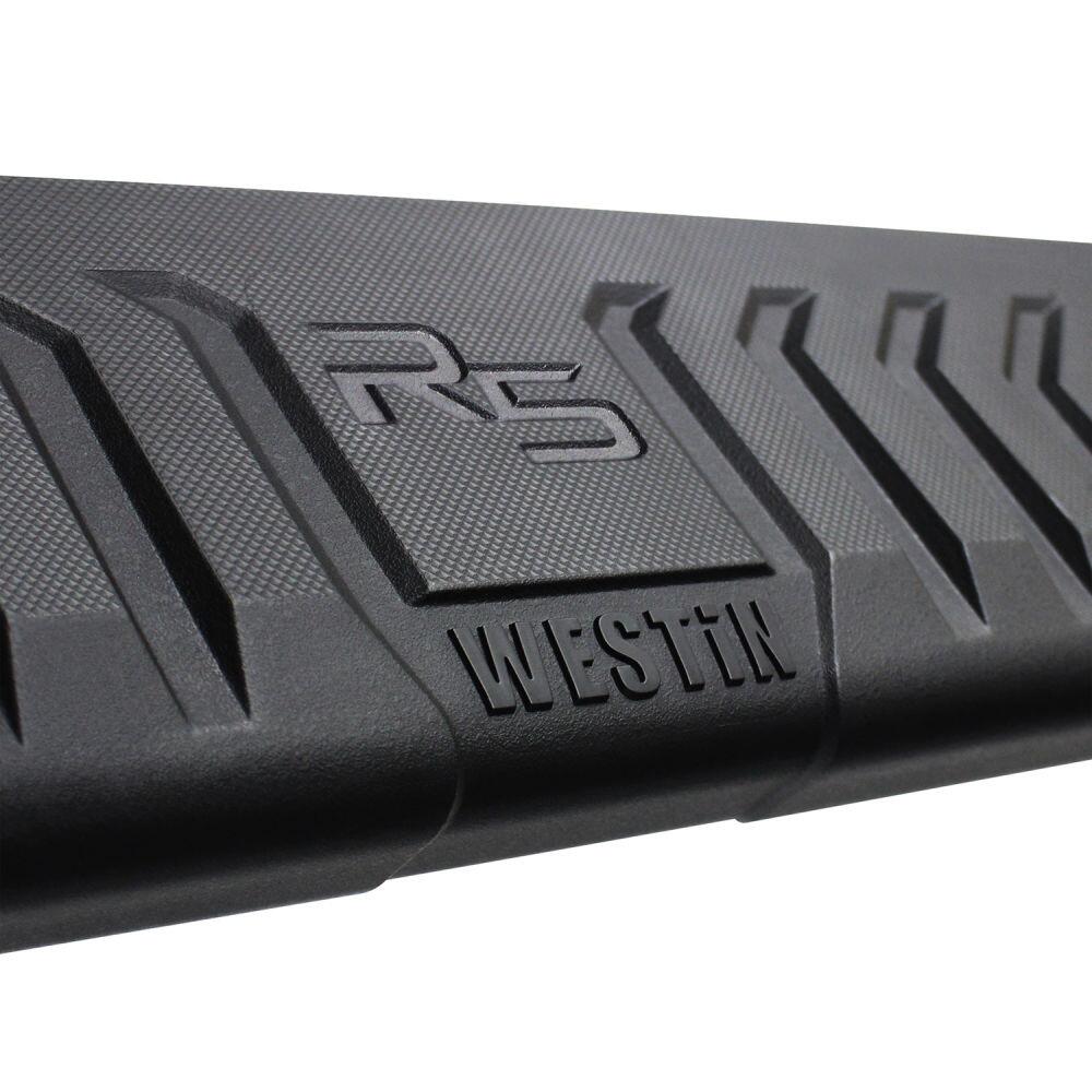 Westin 28534680 Automotive 28-534680 - Nerf Bar - Truck Wheel To Wheel; R5 Modular Series; With Step Pads; With Bed Step; 5 Inch Oval Straight; Polished; Stainless Steel; With Black End Caps; Rocker Panel Mount