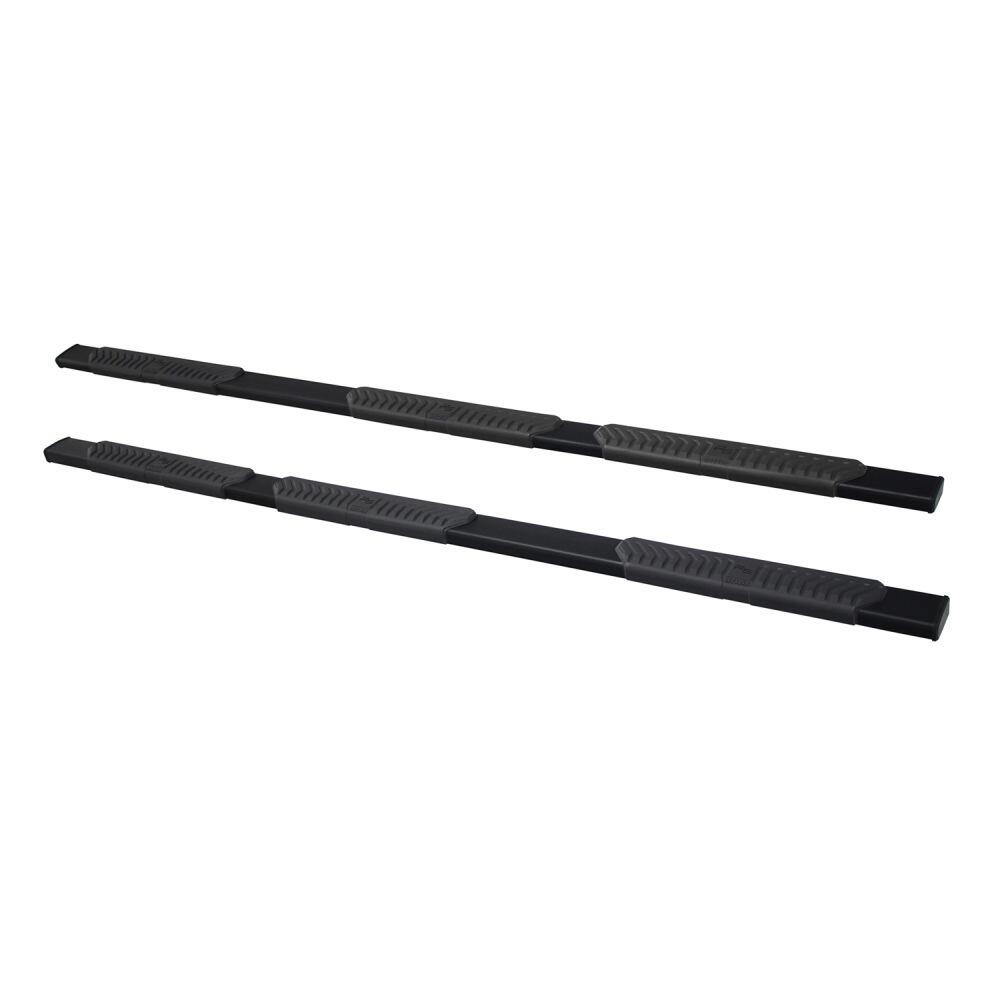 Westin 28534575 Automotive 28-534575 - Nerf Bar - Truck Wheel To Wheel; R5 Modular Series; With Step Pads; With Bed Step; 5 Inch Oval Straight; Powder Coated; Black; Aluminum; With Black End Caps; Rocker Panel Mount