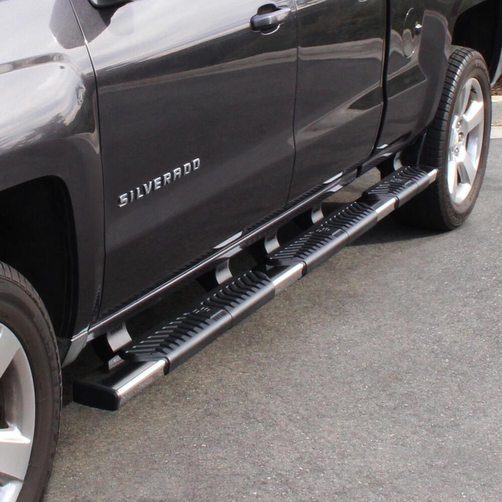 Westin 28534575 Automotive 28-534575 - Nerf Bar - Truck Wheel To Wheel; R5 Modular Series; With Step Pads; With Bed Step; 5 Inch Oval Straight; Powder Coated; Black; Aluminum; With Black End Caps; Rocker Panel Mount