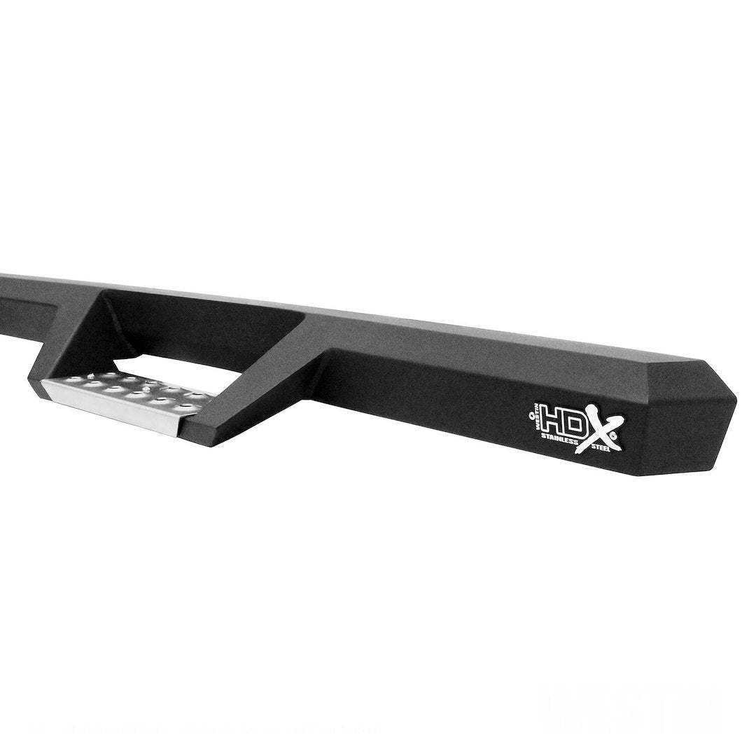 Westin 56141252 Automotive 56-141252 - Nerf Bar; HDX; With Drop Down Steps; 3 Inch Square Straight; Powder Coated; Black; Stainless Steel; With Welded End Caps; Rocker Panel Mount; With Polished Diamond Plate Step Pads On Drop Down Steps