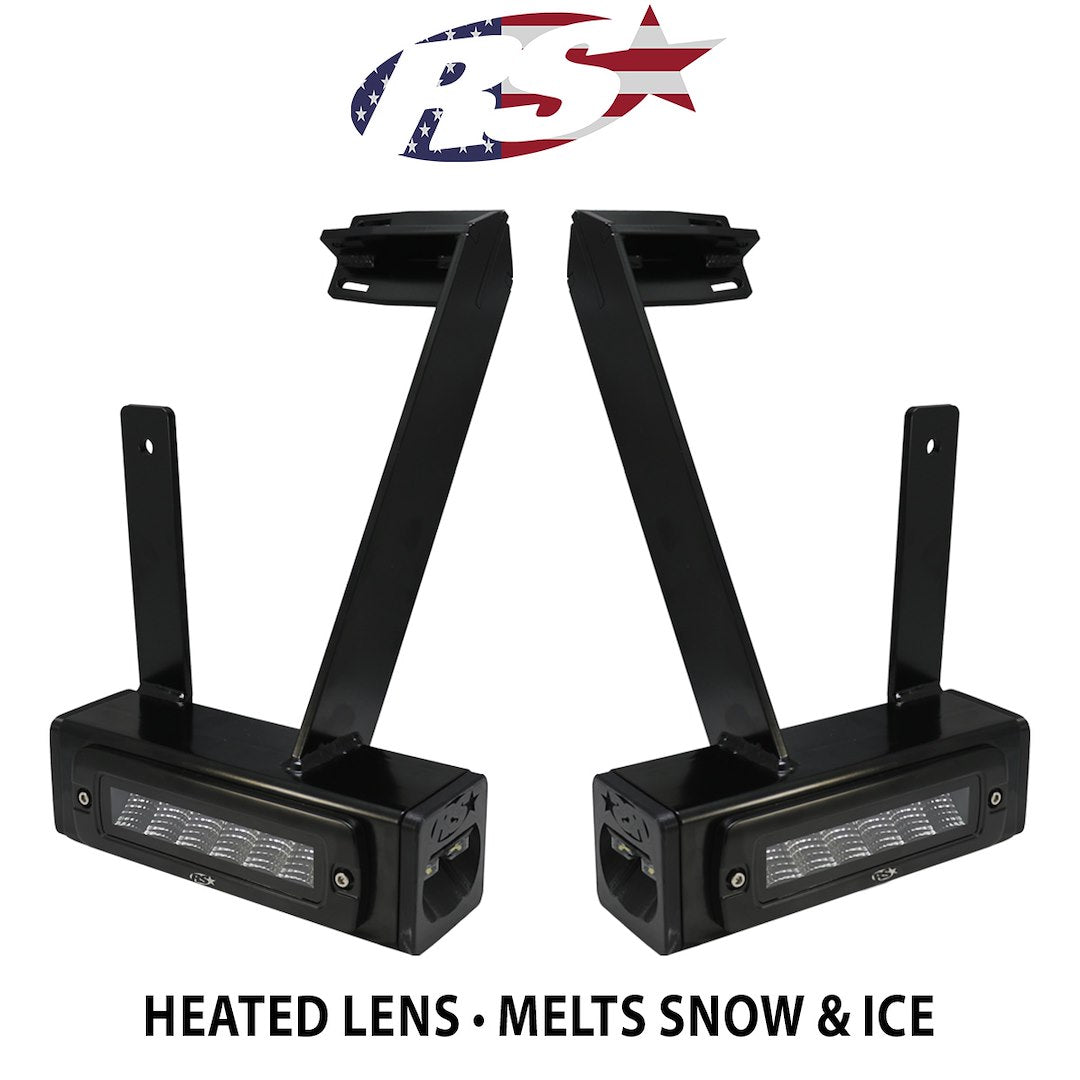 Race Sport Lighting DHDHB17UP Backup Light; Hitch Bar; Set Of 2; Clear Bulb; 7 Inch Black Rectangular Housing; OSRAM LED; 60 Watt; 5750 Lumens; Flood Beam; Heated Lens; IP67 Waterproof; With Dual End Light Cap
