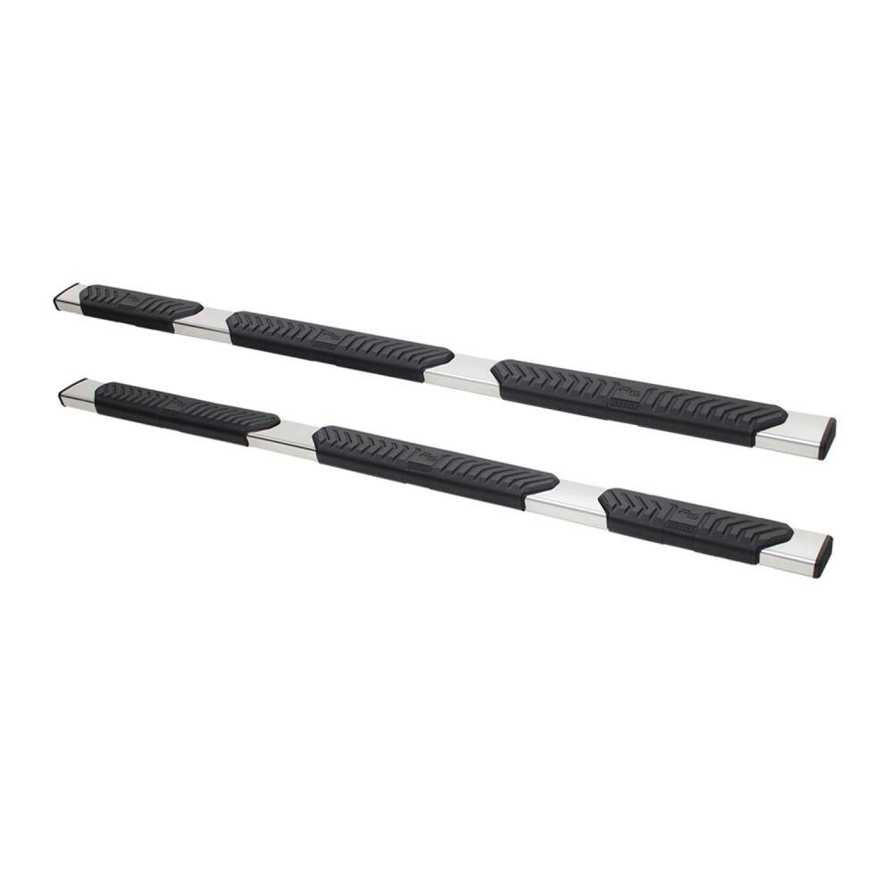 Westin 28534680 Automotive 28-534680 - Nerf Bar - Truck Wheel To Wheel; R5 Modular Series; With Step Pads; With Bed Step; 5 Inch Oval Straight; Polished; Stainless Steel; With Black End Caps; Rocker Panel Mount