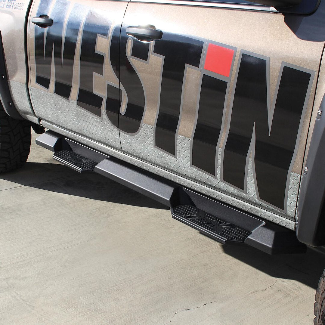 Westin 5623725 Automotive 56-23725 - Nerf Bar; HDX Xtreme; With Step Pads; 3 Inch Square Straight; Textured Powder Coat; Black; Steel; With Welded End Caps; Rocker Panel Mount