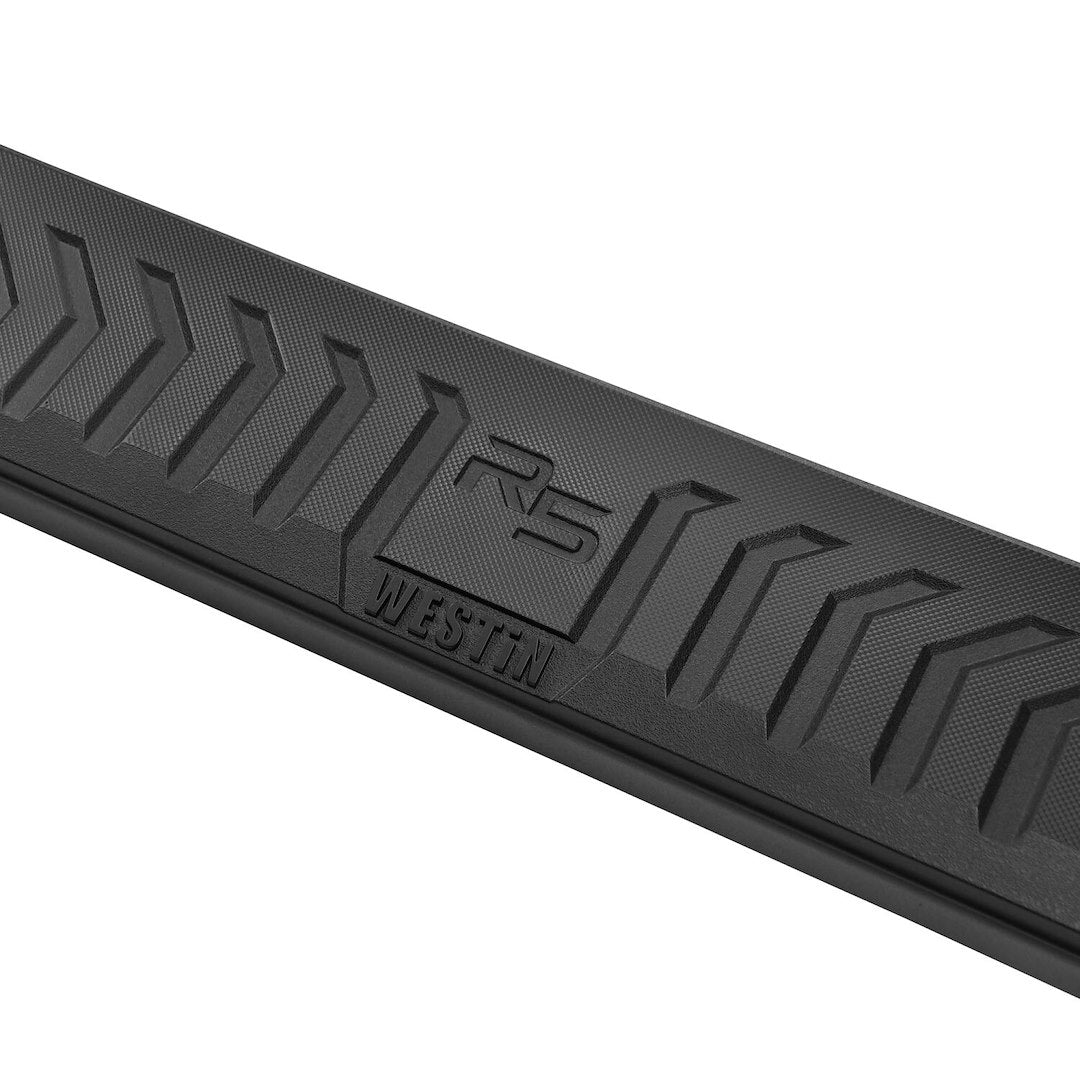 Westin 2853785 Automotive 28-53785 - Nerf Bar; R5 Series; With Step Pads; 5 Inch Rectangular Straight; Powder Coated; Black; Aluminum; With Black End Caps; Rocker Panel Mount; With Injection Molded Bracket Covers