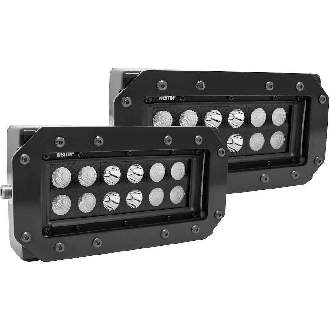 Westin 570025 Automotive 57-0025 - Light Bar; HDX; LED; 6 Inch Length; Clear LED; Clear Lens; Black Steel Housing; Flush Mount In HDX Grille Guard Punch Plate; With Slider Mounting Bracket And Dual Connecting Wiring Harness