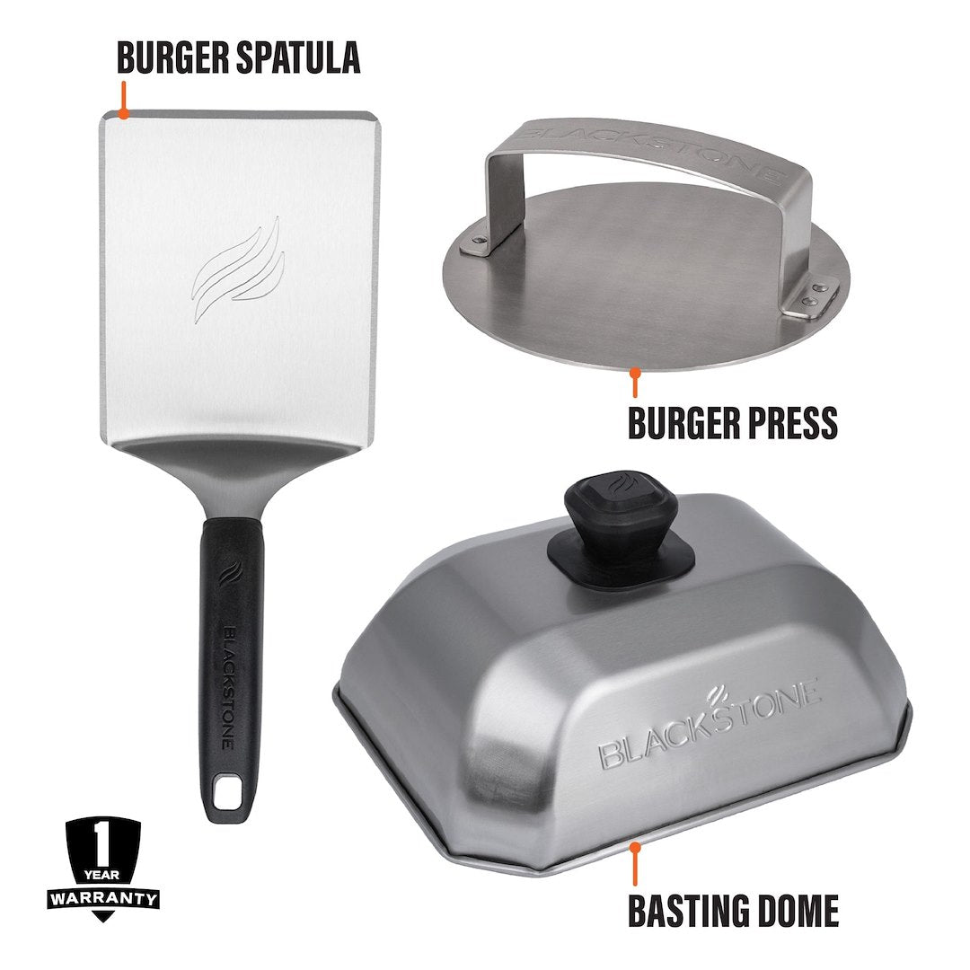 BLACKSTONE 5462 Burger Press; Used To Make Round Meat Patties; Hand Press; Single Patty Press; Dishwasher Safe; With Hamburger Spatula And Basting Dome