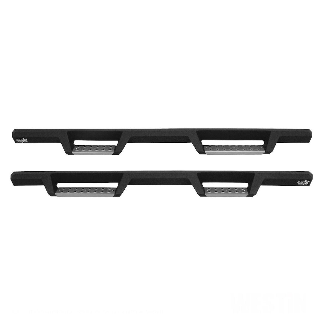Westin 56140852 Automotive 56-140852 - Nerf Bar; HDX; With Drop Down Steps; 3 Inch Square Straight; Powder Coated; Black; Stainless Steel; With Welded End Caps; Rocker Panel Mount; With Polished Diamond Plate Step Pads On Drop Down Steps