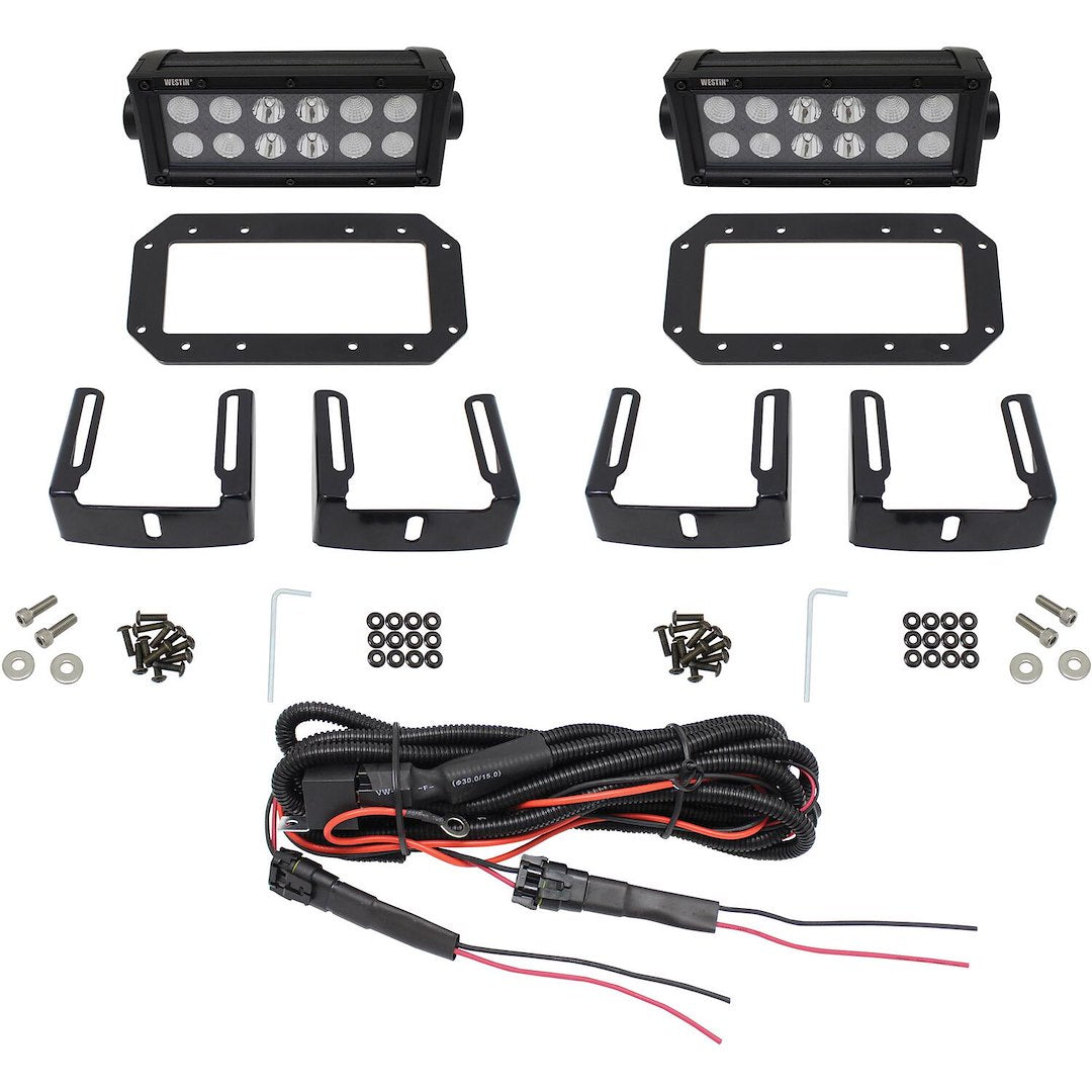 Westin 570025 Automotive 57-0025 - Light Bar; HDX; LED; 6 Inch Length; Clear LED; Clear Lens; Black Steel Housing; Flush Mount In HDX Grille Guard Punch Plate; With Slider Mounting Bracket And Dual Connecting Wiring Harness