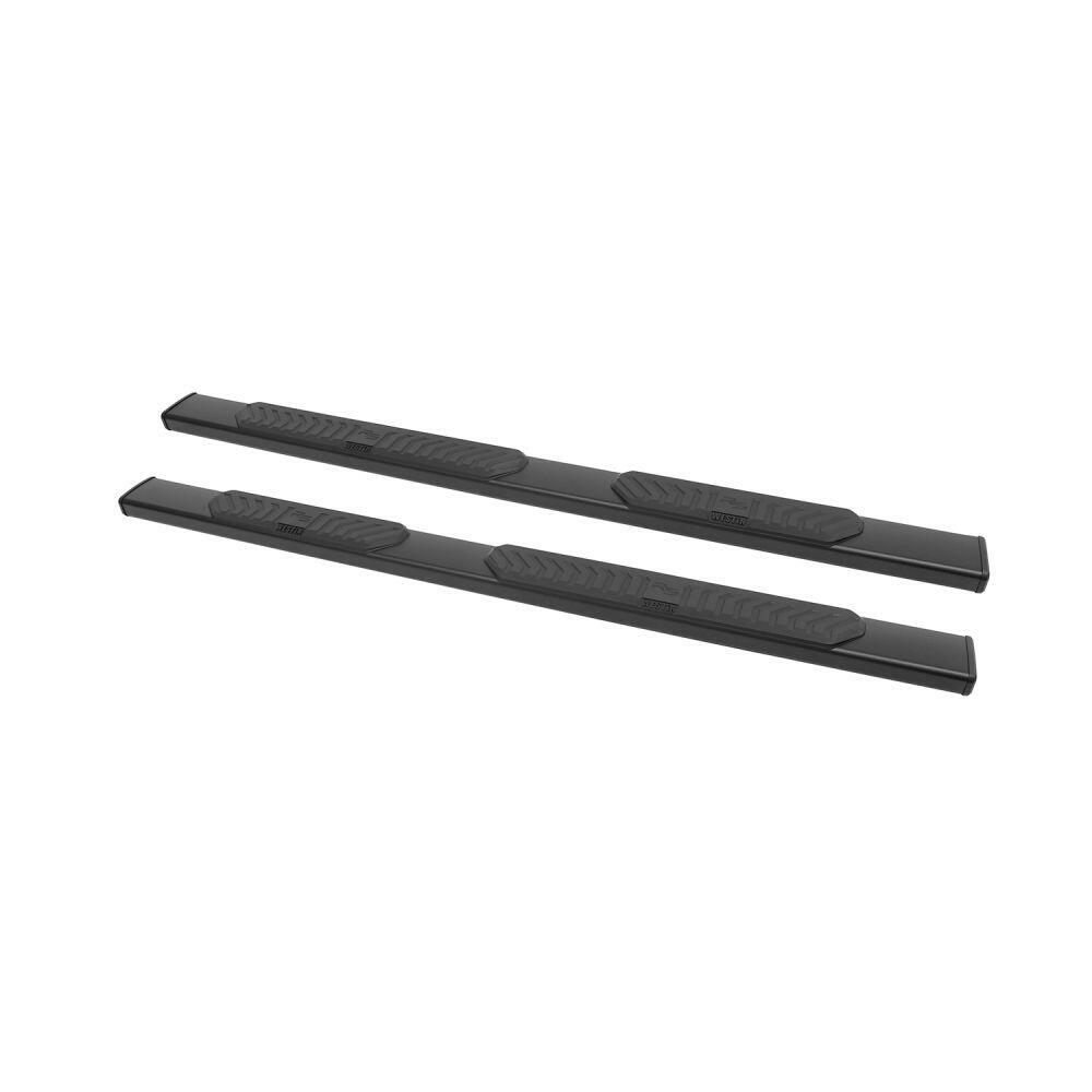 Westin 2851085 Automotive 28-51085 - Nerf Bar; R5 Series; With Step Pads; 5 Inch Oval Straight; Powder Coated; Black; Aluminum; With Black End Caps; Rocker Panel Mount; With 2-1/2 Inch To 3 Inch Drop (Depending On The Applications)