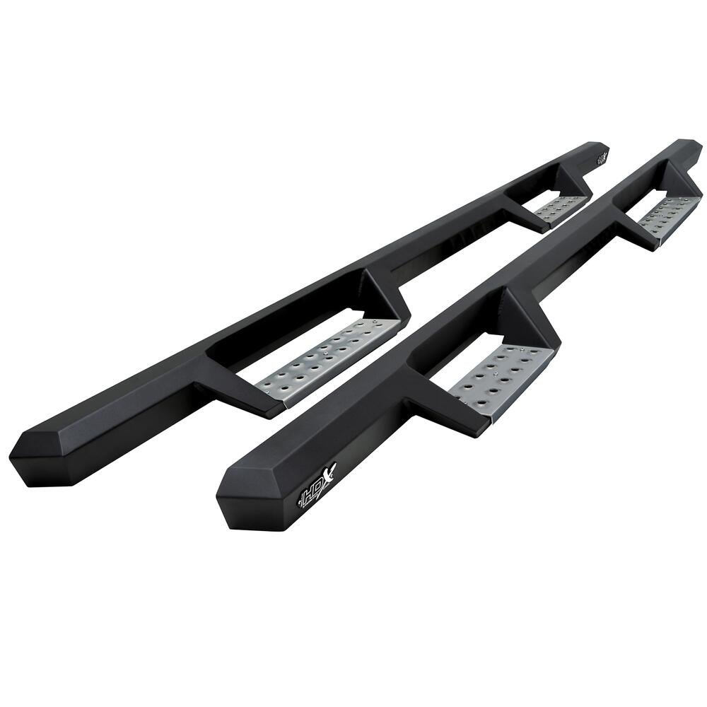 Westin 56119552 Automotive 56-119552 - Nerf Bar; HDX; With Drop Down Steps; 3 Inch Square Straight; Powder Coated; Black With Stainless Drop Steps; 410 Stainless Steel; With Welded End Caps; Body Mount