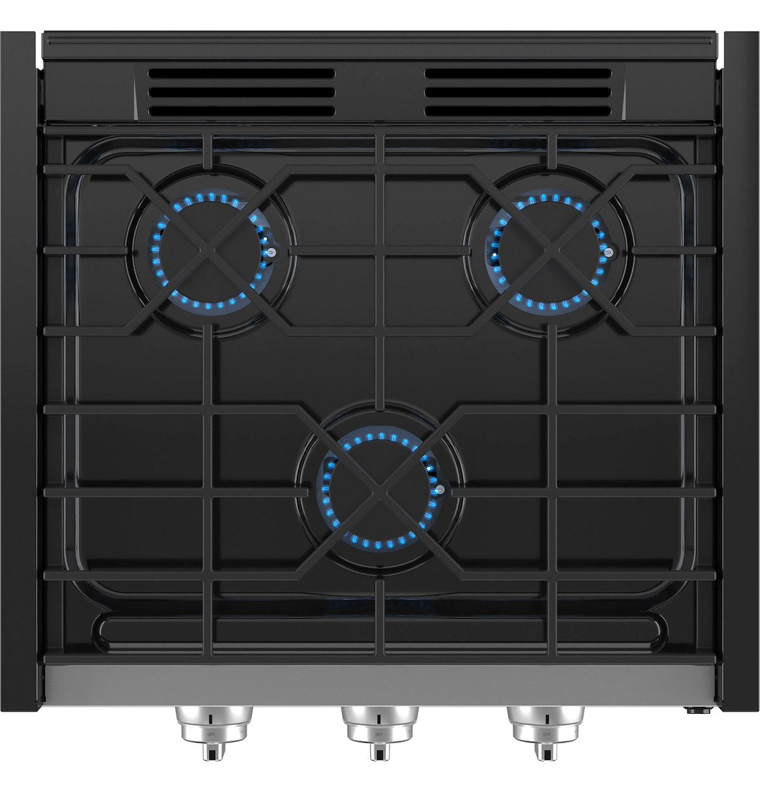 Profile PLU621RTSS GE Appliances  - Stove; GE ™; Cooktop; Black/ Gray; 21.53 Inch Width x 4.03 Inch Height x 21 Inch Depth; Electronic Ignition; 8000 BTU Front Burner/ Two 6500 BTU Rear Burners; 3 Burner; With Removable Grates For Quick Cleaning