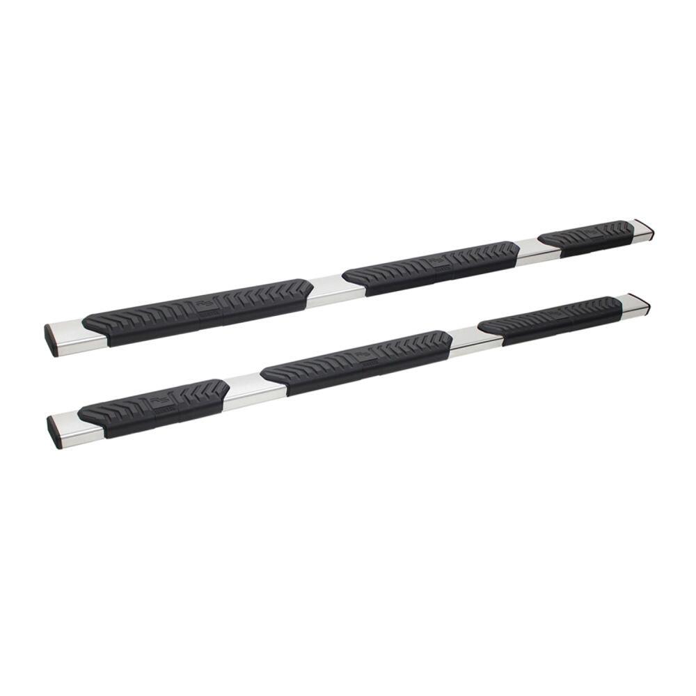 Westin 28534680 Automotive 28-534680 - Nerf Bar - Truck Wheel To Wheel; R5 Modular Series; With Step Pads; With Bed Step; 5 Inch Oval Straight; Polished; Stainless Steel; With Black End Caps; Rocker Panel Mount