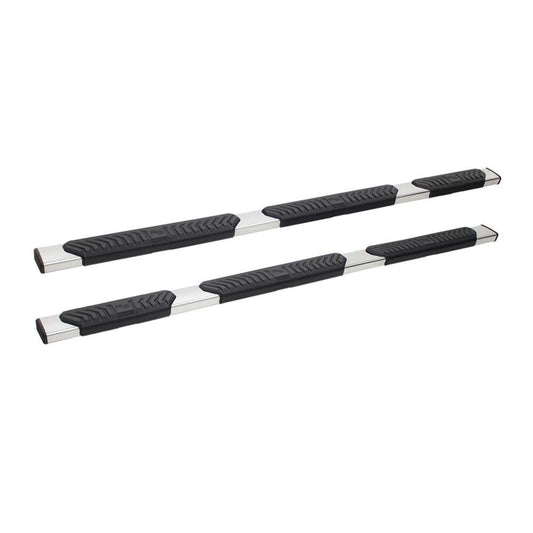 Westin 28534680 Automotive 28-534680 - Nerf Bar - Truck Wheel To Wheel; R5 Modular Series; With Step Pads; With Bed Step; 5 Inch Oval Straight; Polished; Stainless Steel; With Black End Caps; Rocker Panel Mount