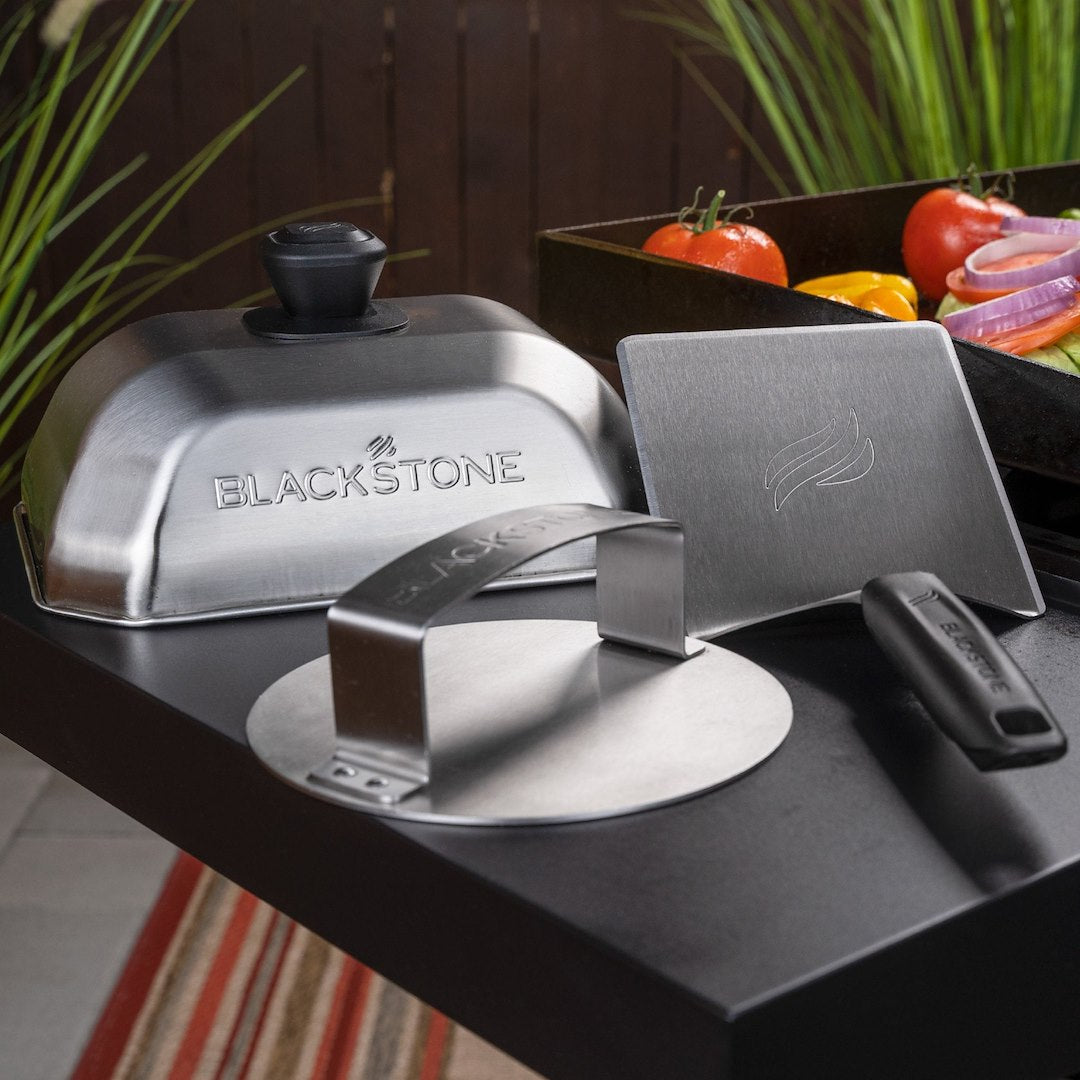 BLACKSTONE 5462 Burger Press; Used To Make Round Meat Patties; Hand Press; Single Patty Press; Dishwasher Safe; With Hamburger Spatula And Basting Dome
