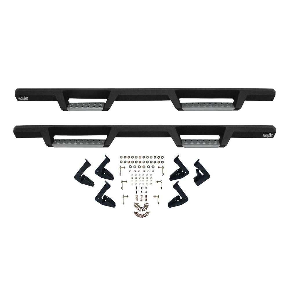 Westin 56140152 Automotive 56-140152 - Nerf Bar; HDX; With Drop Down Steps; 3 Inch Square Straight; Powder Coated; Black; Stainless Steel; With Welded End Caps; Rocker Panel Mount; With Polished Diamond Plate Step Pads On Drop Down Steps