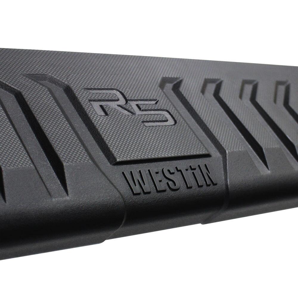 Westin 28534315 Automotive 28-534315 - Nerf Bar - Truck Wheel To Wheel; R5 Modular Series; With Step Pads; With Bed Step; 5 Inch Oval Straight; Powder Coated; Black; Steel; With Black End Caps; Rocker Panel Mount