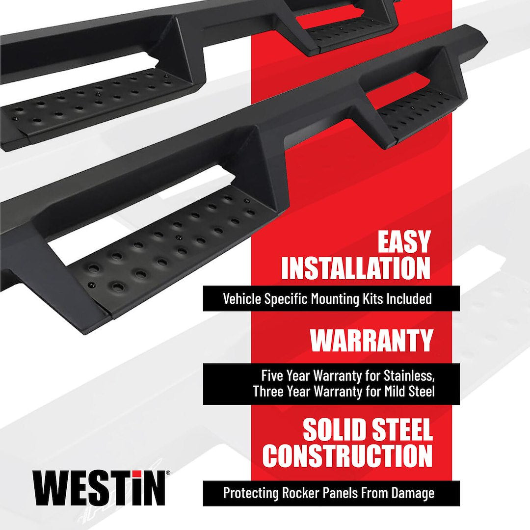 Westin 5614155 Automotive 56-14155 - Nerf Bar; HDX; With Drop Down Steps; 3 Inch Square Straight; Powder Coated; Black; Mild Steel; With Welded End Caps; Rocker Panel Mount