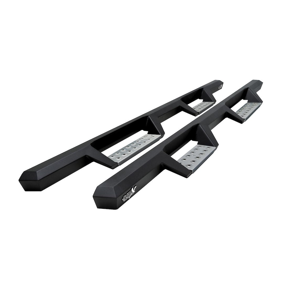Westin 56116852 Automotive 56-116852 - Nerf Bar; HDX; With Drop Down Steps; 3 Inch Square Straight; Powder Coated; Black With Stainless Drop Steps; 410 Stainless Steel; With Welded End Caps; Body Mount