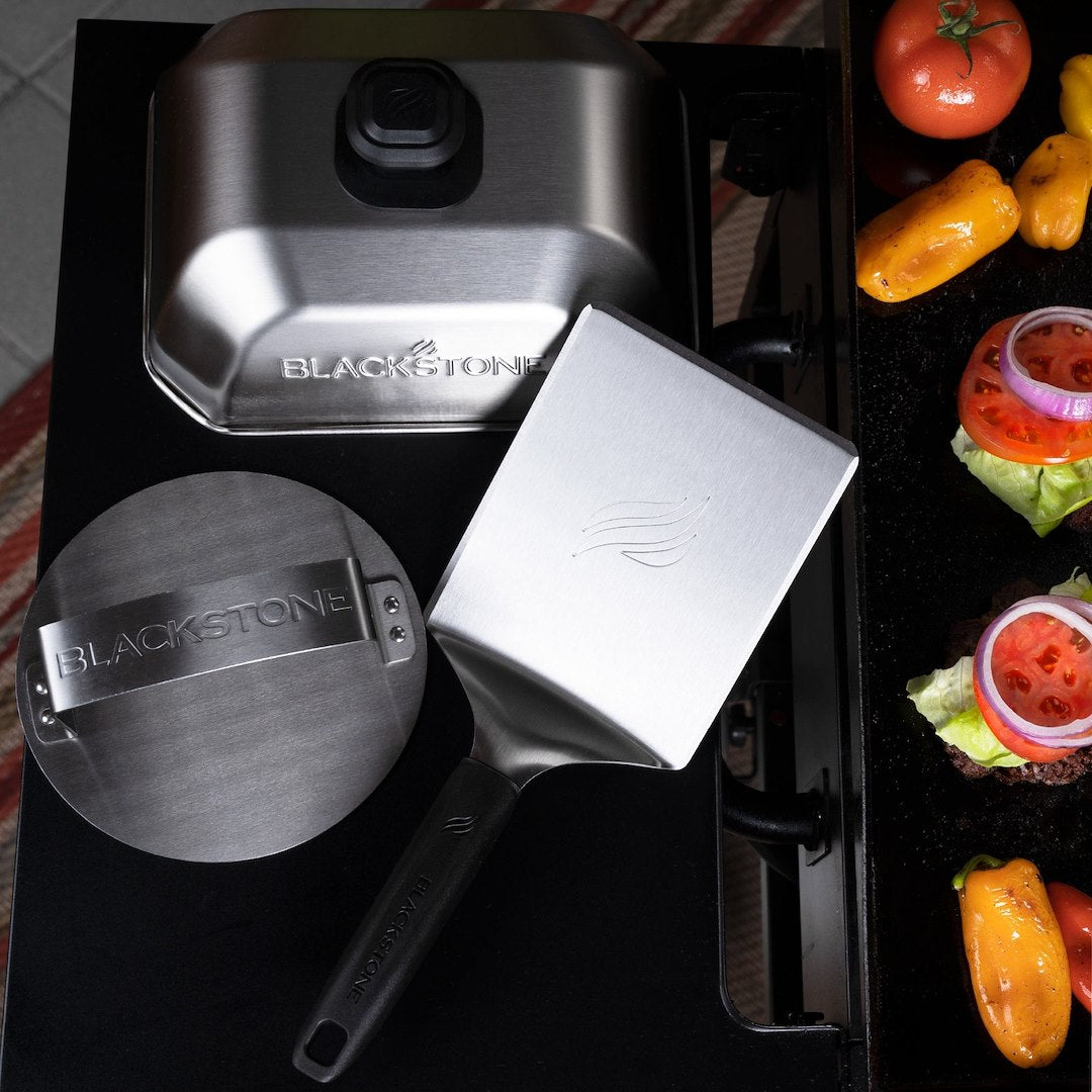 BLACKSTONE 5462 Burger Press; Used To Make Round Meat Patties; Hand Press; Single Patty Press; Dishwasher Safe; With Hamburger Spatula And Basting Dome