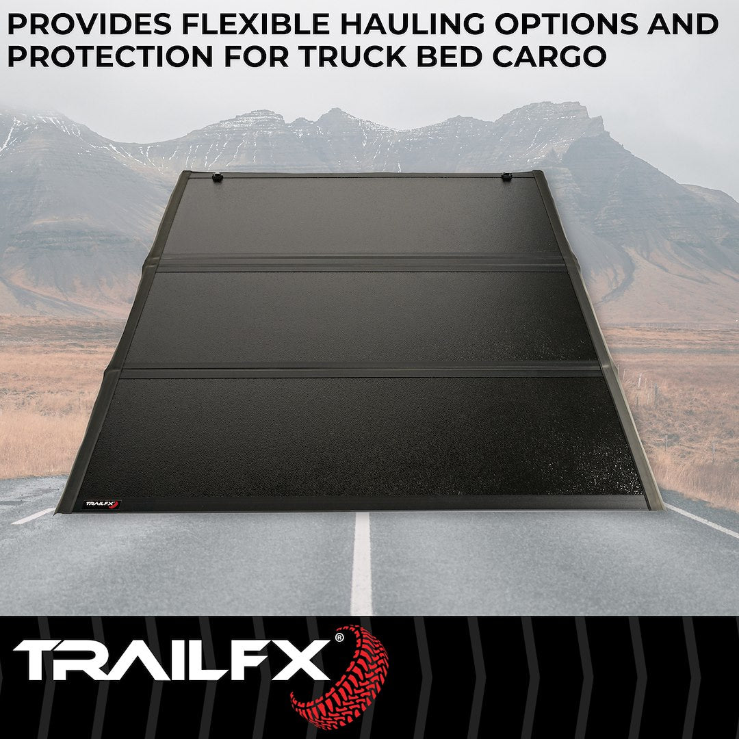 TFX TONNEAU TFX3526 TrailFX  - Tonneau Cover; TFX Standard Flush Tri-Fold; Hard Folding; 2 Folds/ 3 Panels; Low Profile; 2 Riding Positions; Lockable Using Tailgate Handle Lock; Black; Fiber Reinforced Plastic (FRP)