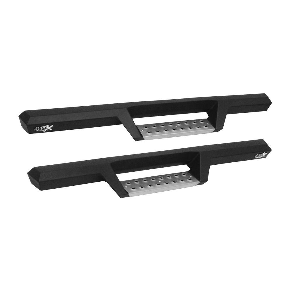 Westin 56140552 Automotive 56-140552 - Nerf Bar; HDX; With Drop Down Steps; 3 Inch Square Straight; Powder Coated; Black; Stainless Steel; With Welded End Caps; Rocker Panel Mount; With Polished Diamond Plate Step Pads On Drop Down Steps