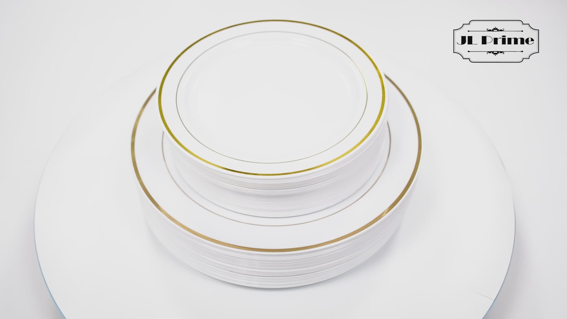 JL Prime 50 Piece Gold Plastic Plates for 25 Guests, Reusable