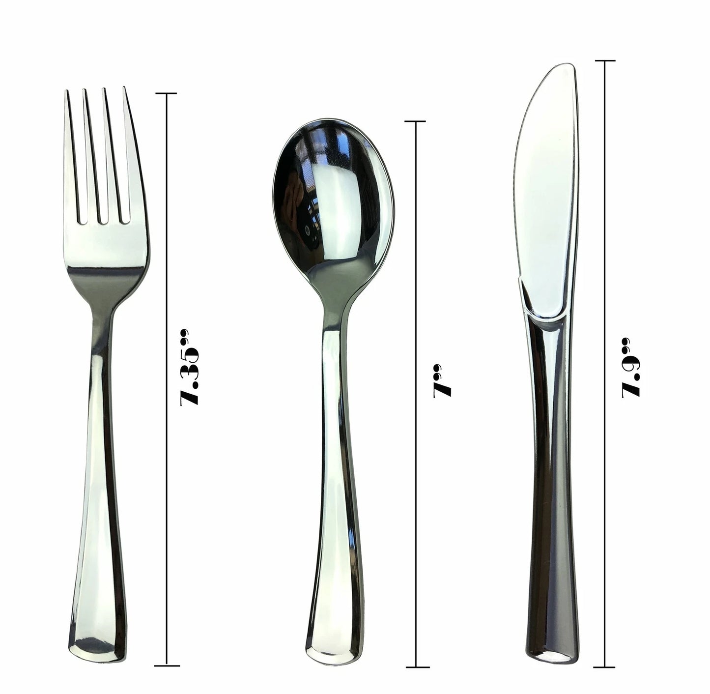 JL Prime 300 Silbernes Kunststoff-Besteckset, Silbernes Kunststoff-Besteckset, Robustes Besteck für Partys und Hochzeiten, Einweg-Silberbesteck, 100 Kunststoffgabeln, 100 Kunststofflöffel, 100 Kunststoffmesser 