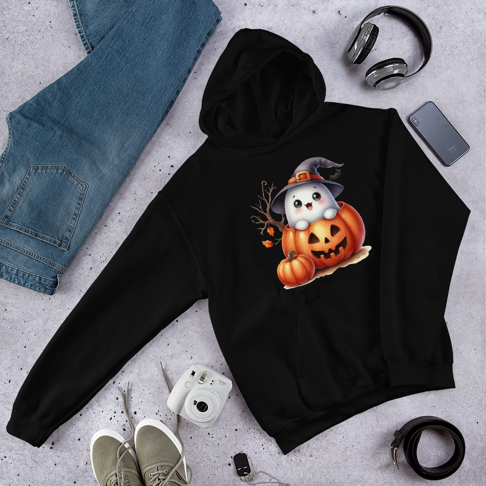 Halloween Hoodie, Soft & Stylish Cotton-Poly Blend, Air-Jet Spun Yarn for Reduced Pilling, Double-Lined Hood with Drawcord, Front Pouch Pocket, Rib-Knit Cuffs, Quarter-Turned Body, Ideal for Cooler Evenings