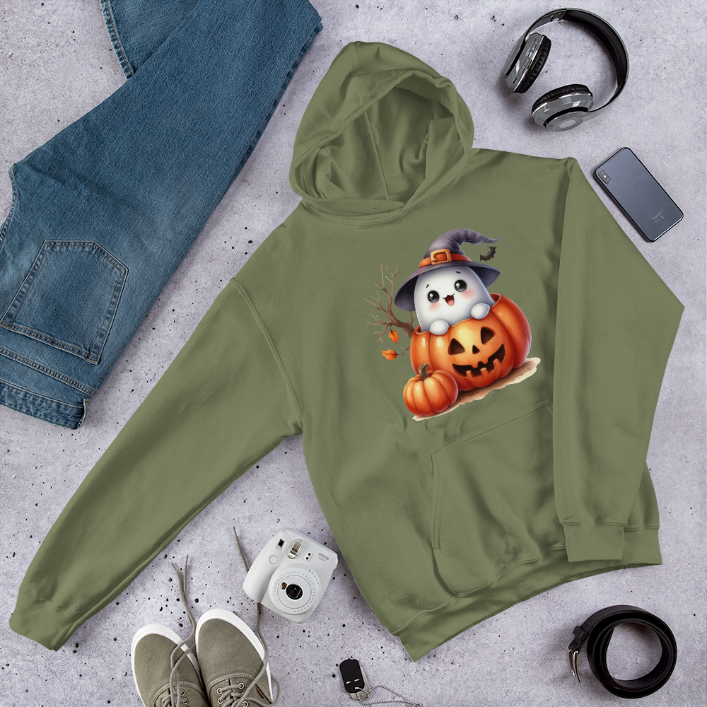 Halloween Hoodie, Soft & Stylish Cotton-Poly Blend, Air-Jet Spun Yarn for Reduced Pilling, Double-Lined Hood with Drawcord, Front Pouch Pocket, Rib-Knit Cuffs, Quarter-Turned Body, Ideal for Cooler Evenings