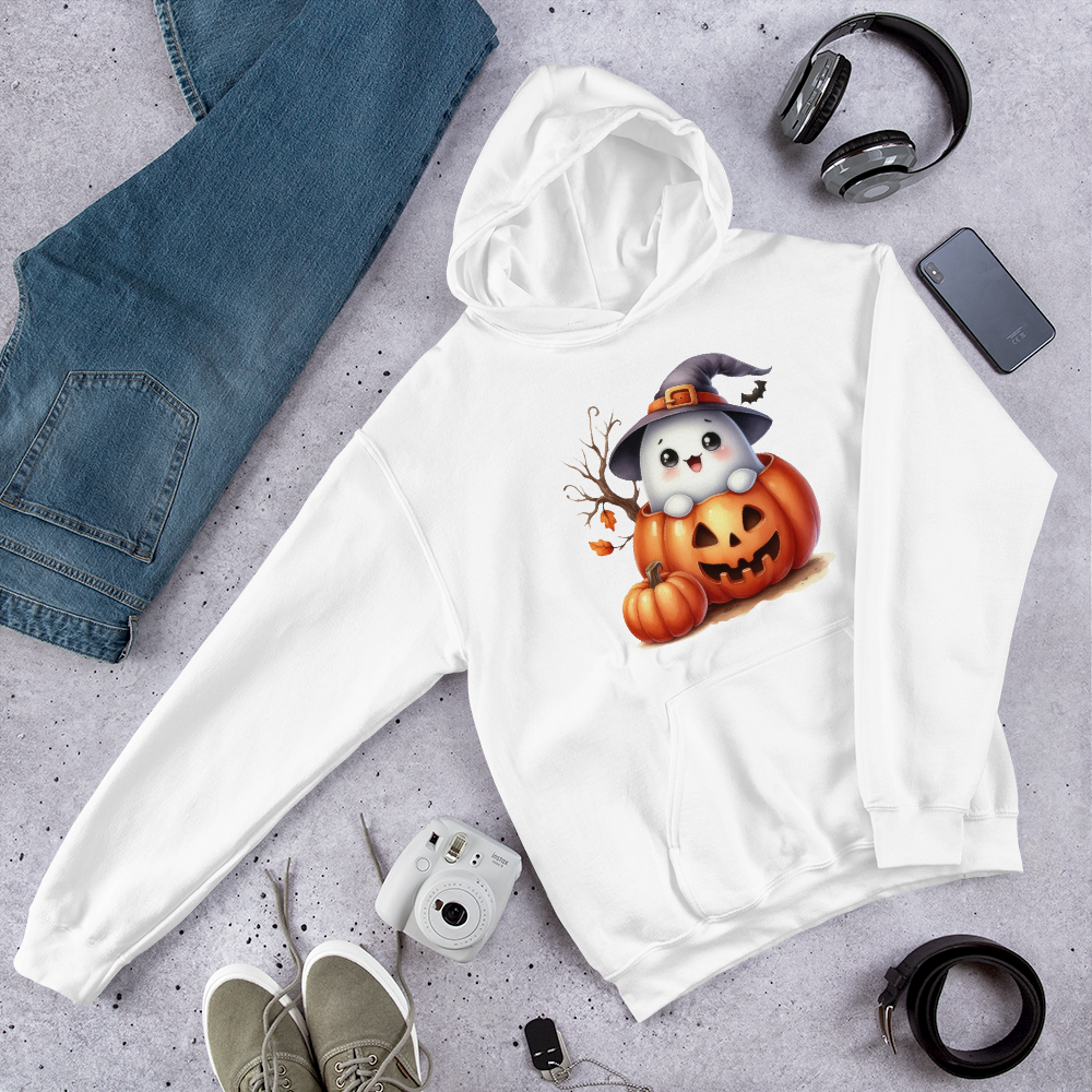 Halloween Hoodie, Soft & Stylish Cotton-Poly Blend, Air-Jet Spun Yarn for Reduced Pilling, Double-Lined Hood with Drawcord, Front Pouch Pocket, Rib-Knit Cuffs, Quarter-Turned Body, Ideal for Cooler Evenings