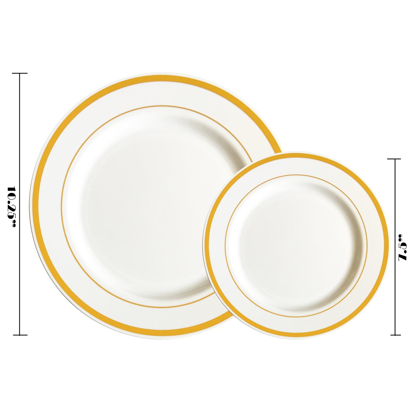 JL Prime 50 Piece Gold Plastic Plates for 25 Guests, Heavy Duty Reusable Disposable Plastic Plates with Gold Rim for Party and Wedding with 25 Dinner Plates & 25 Salad Plates