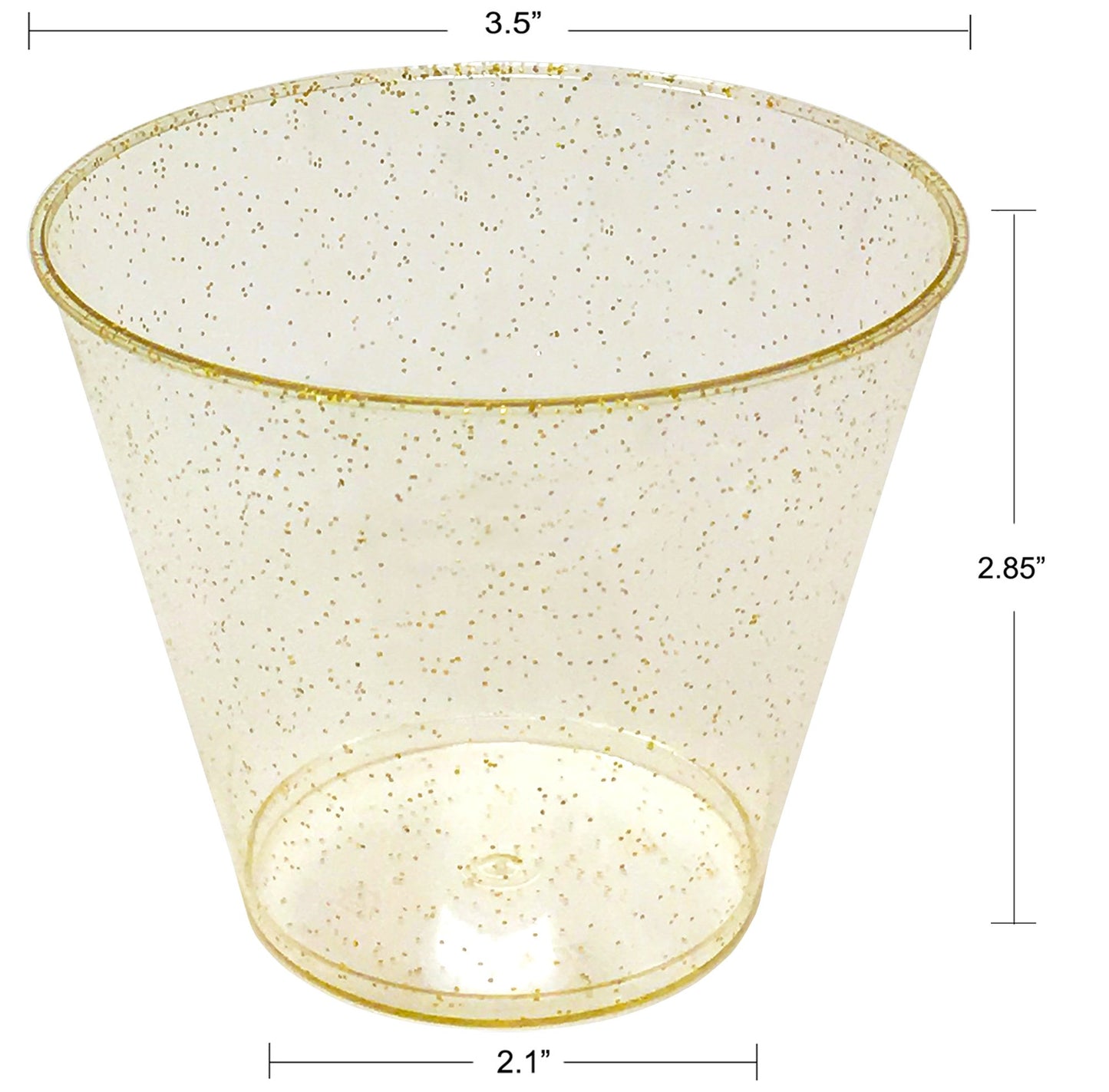 JL Prime 100 Gold Glitter Plastic Cups, 9 Oz Heavy Duty Reusable Disposable Gold Glitter Clear Plastic Cups, Old Fashioned Tumblers, Hard Plastic Drinking Cups for Party and Wedding