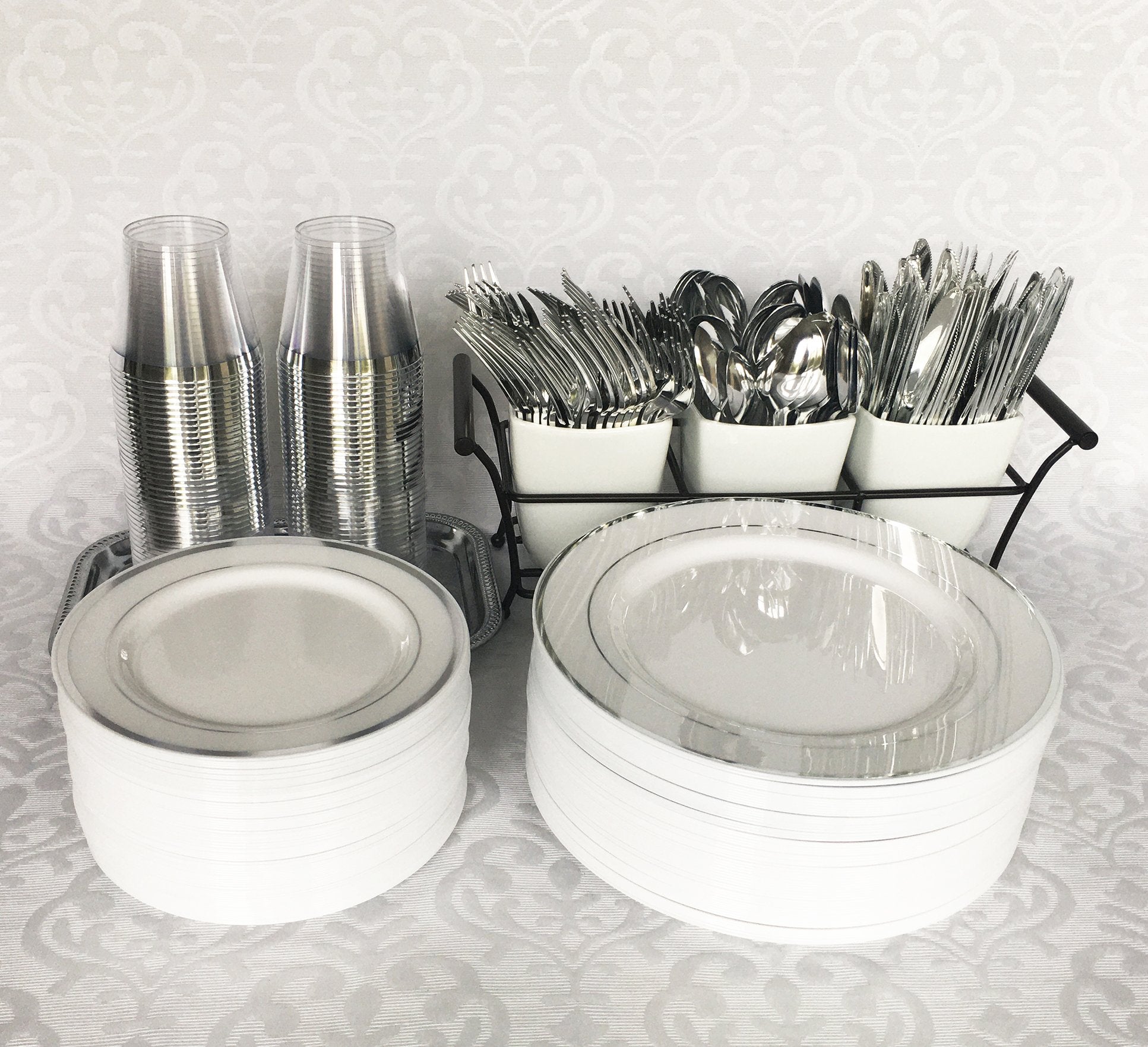 9 Oz Silver Plastic Cups Old Fashioned Tumblers With Silver Rim – Posh  Setting