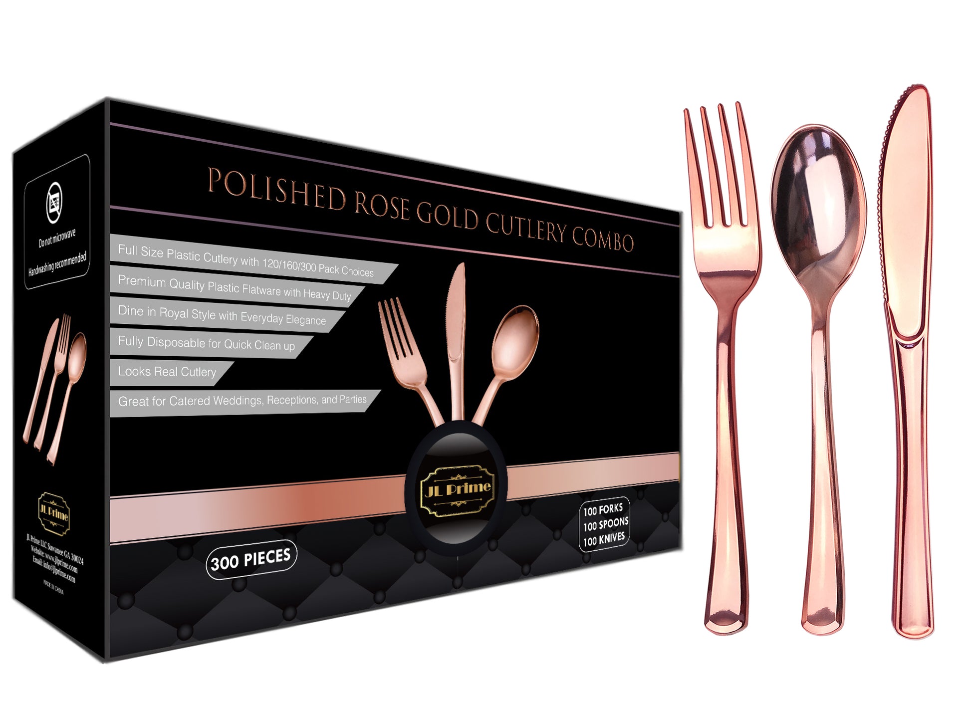 Metallic Rose Gold Premium Plastic Cutlery Set, 80pc, Service for 20